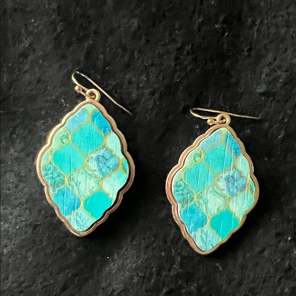 Elegant Gold and Turquoise Color Inspired Dangle Earrings - Picture 1 of 2